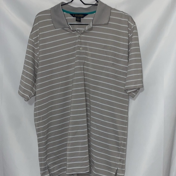 Brooks Brothers Gray Polo Shirt Classic Striped Design MENS LARGE EUC CLEAN - Picture 5 of 12